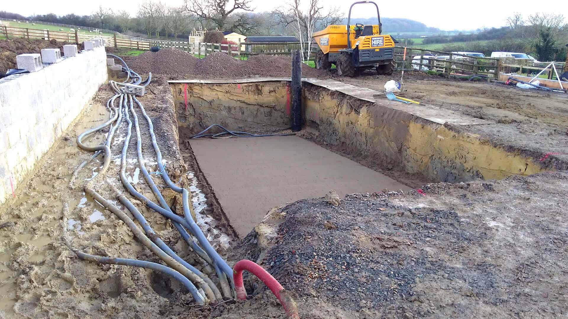 Pool under construction - cables